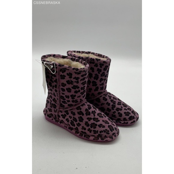 Bearpaw Purple/Pink Cheetah Wool Blend‎ Sheepskin Boots - Size 1 - Picture 1 of 6